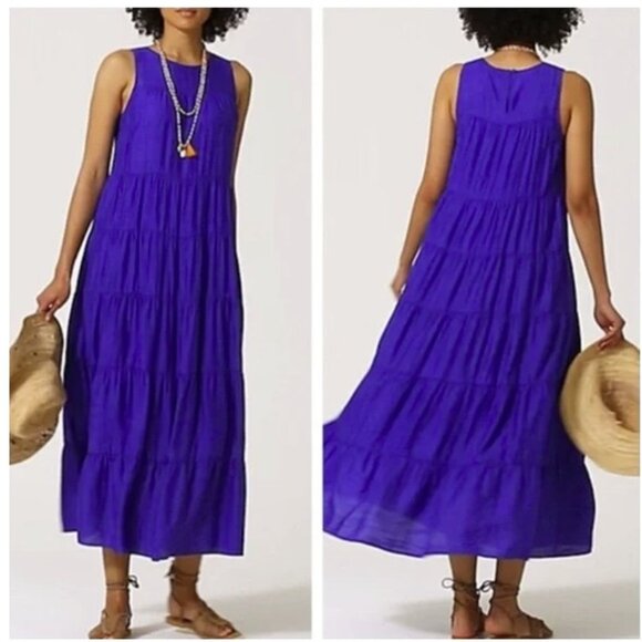 J. Jill Dresses & Skirts - J.Jill Tiered Sleeveless Boho Cottage Flowy Maxi Sundress Royal Purple Size L